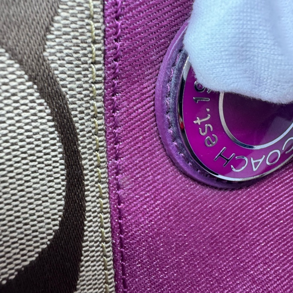 COACH Demi Purse Brown Magenta Sign. Canvas Leather F19218 W/ Crossbody Strap - Picture 11 of 16